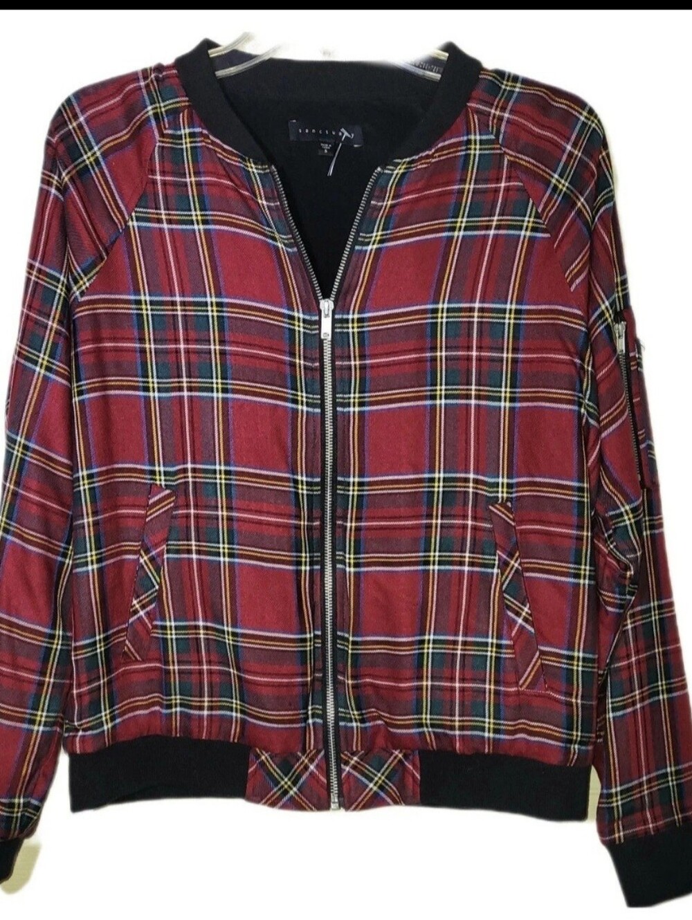 Sanctuary Red Green Classic Tartan Plaid Coat Sz Sm Preppy School Girl 90's Emo